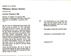 Wilhelmina Johanna Kremers- Antonius Franciscus Stift