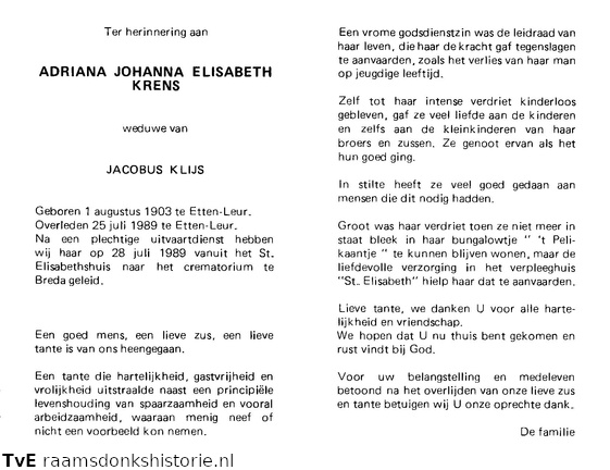 Adriana Johanna Elisabeth Krens- Jacobus Klijs