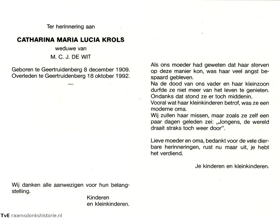 Catharina Maria Lucia Krols- M.C.J de Wit