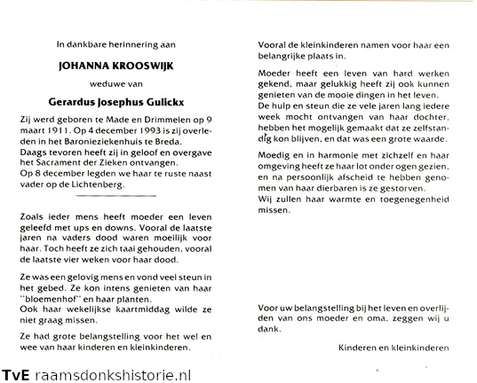 Johanna Krooswijk- Gerardus Josephus Gulickx