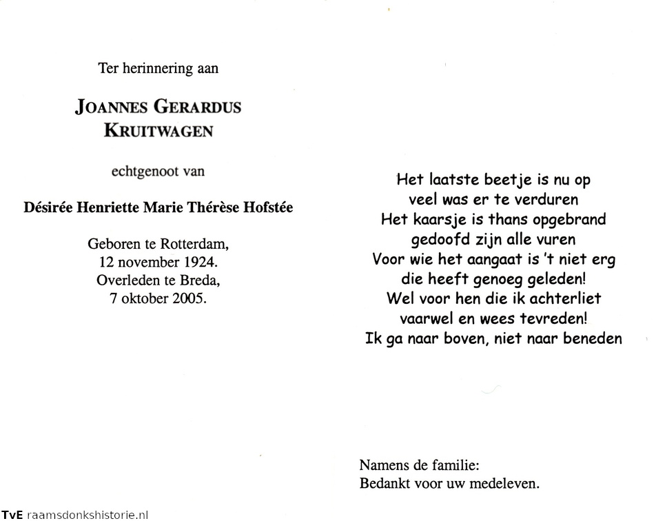 Joannes Gerardus Kruitwagen- Désirée Henrëtte Marie Thérèse Hofstée