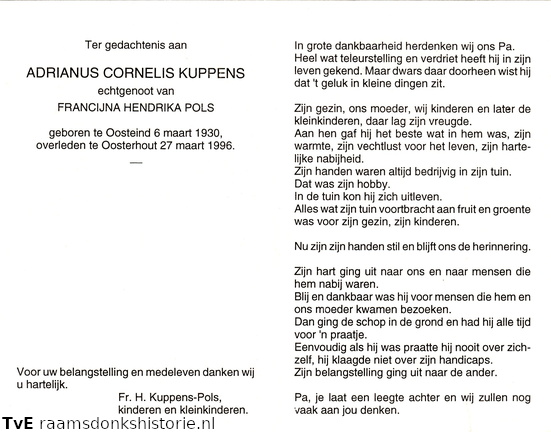 Adrianus Cornelis Kuppens Francina Hendrika Pols