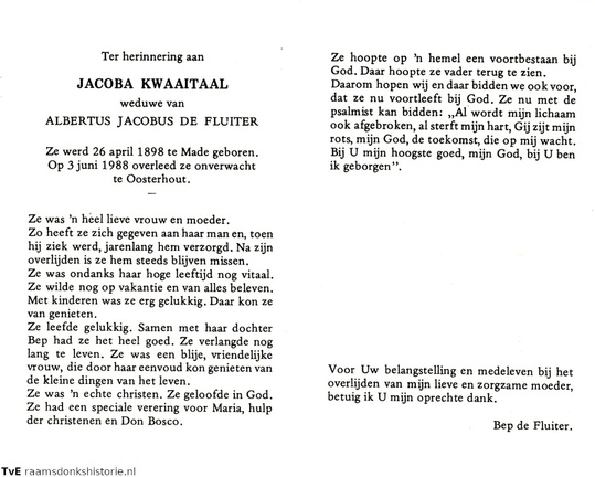 Jacoba Kwaaitaal- Albertus Jacobus de Fluiter