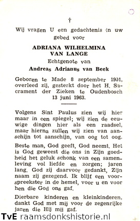 Adriana Wilhelmina van Lange Andreas Adrianus van Beek