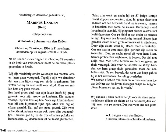 Marinus Langen Wilhelmina Johanna van den Enden