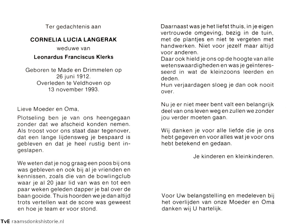 Cornelia Lucia van Langerak Leonardus Franciscus Klerks