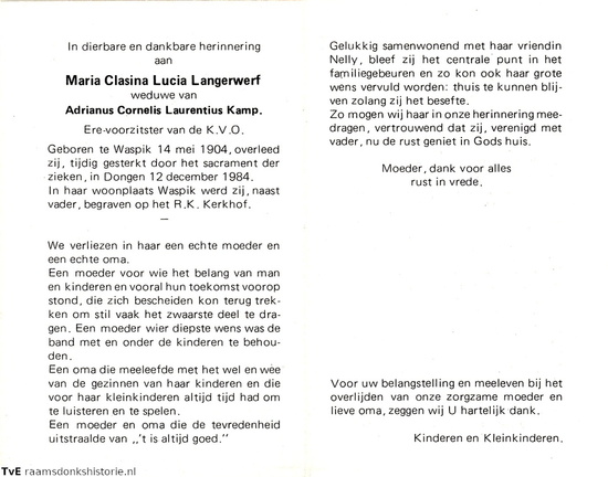 Maria Clasina Lucia Langerwerf Adrianus Cornelis Laurentius Kamp