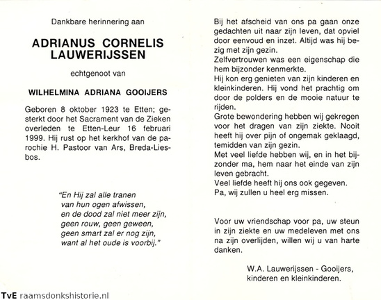 Adrianus Cornelis Lauwerijssen Wilhelmina Adriana Gooijers