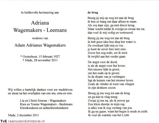 Adriana Leemans Adam Adrianus Wagemakers