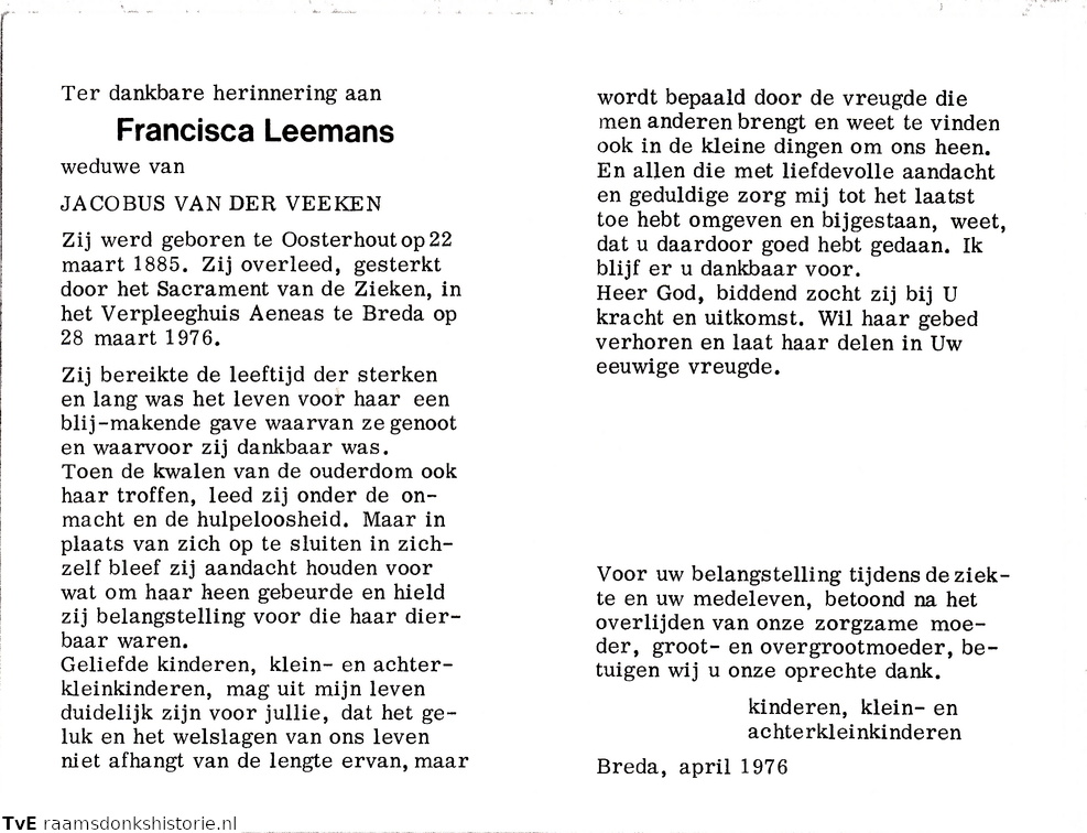 Francisca Leemans Jacobus van der Veeken