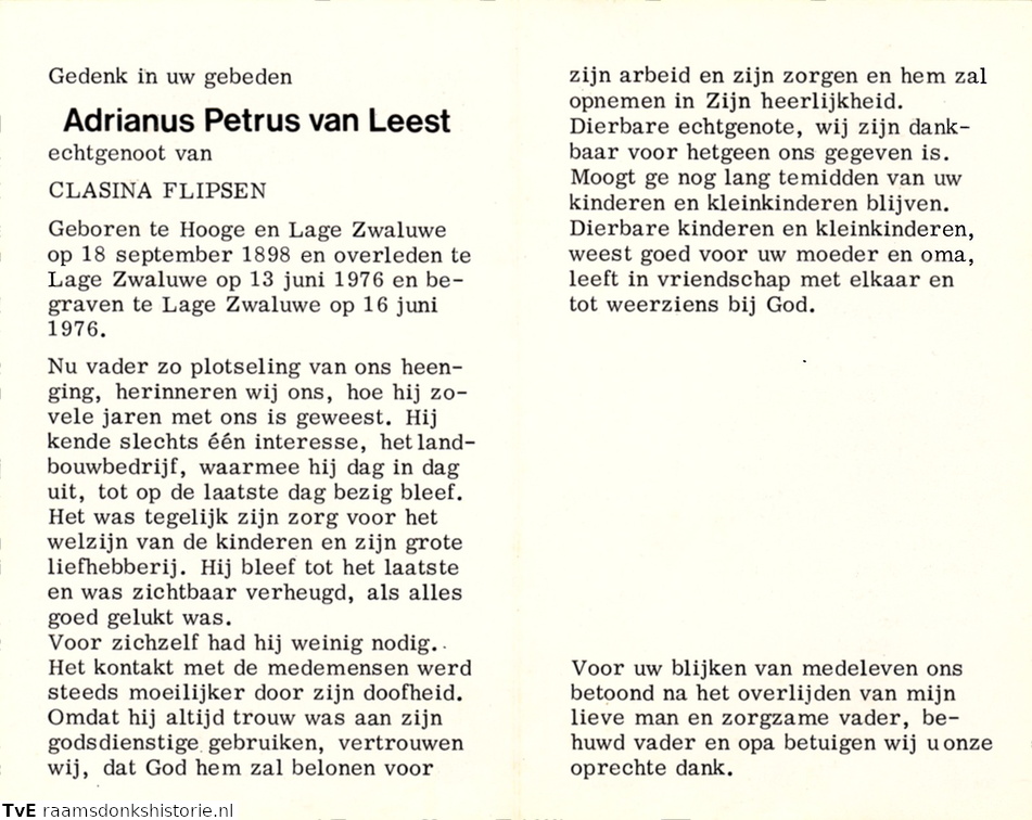 Adrianus Petrus van Leest Clasina Flipsen