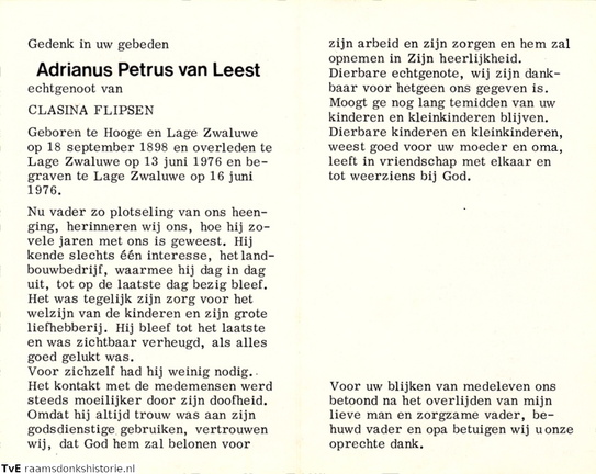 Adrianus Petrus van Leest Clasina Flipsen