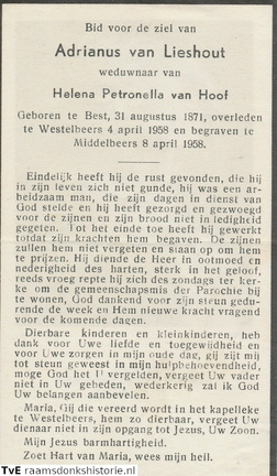 Adrianus van Lieshout Helena Petronella van Hoof