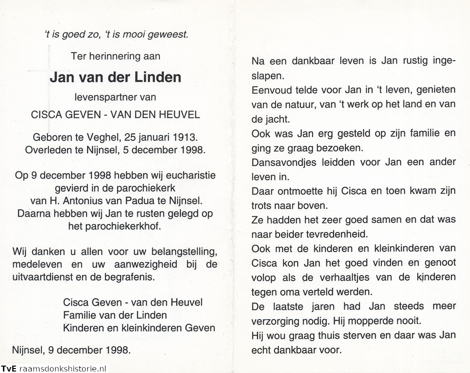 Jan van der Linden (vr)Cisca van den Heuvel