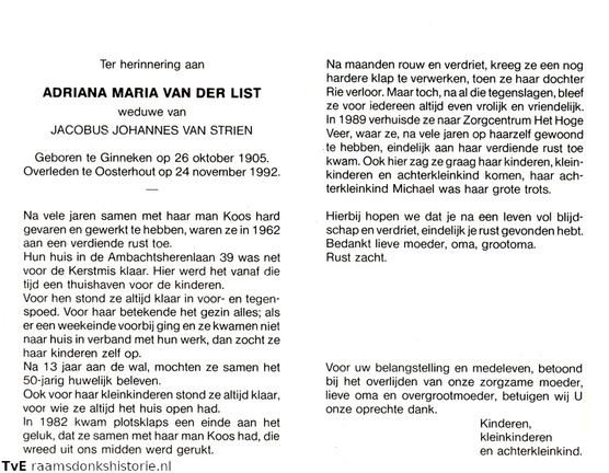 Adriana Maria van der List Jacobus Johannes van Strien