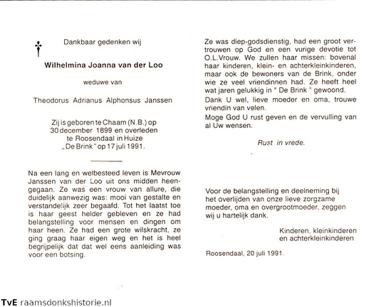 Wilhelmina Joanna van der Loo Theodorus Adrianus Alphonsus Janssen