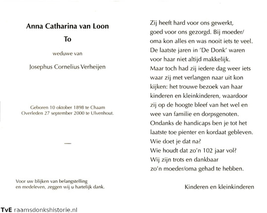 Anna Catharina van Loon Josephus Cornelius Verheijen
