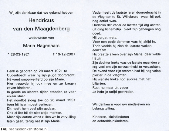 Hendricus van den Maagdenberg  Maria Hagenaars