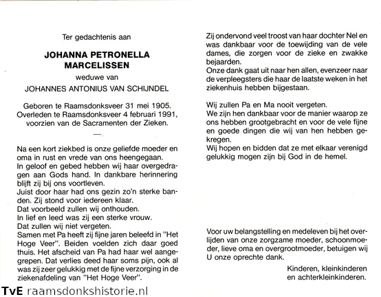 Johanna Petronella Marcelissen Johannes Antonius van Schijndel