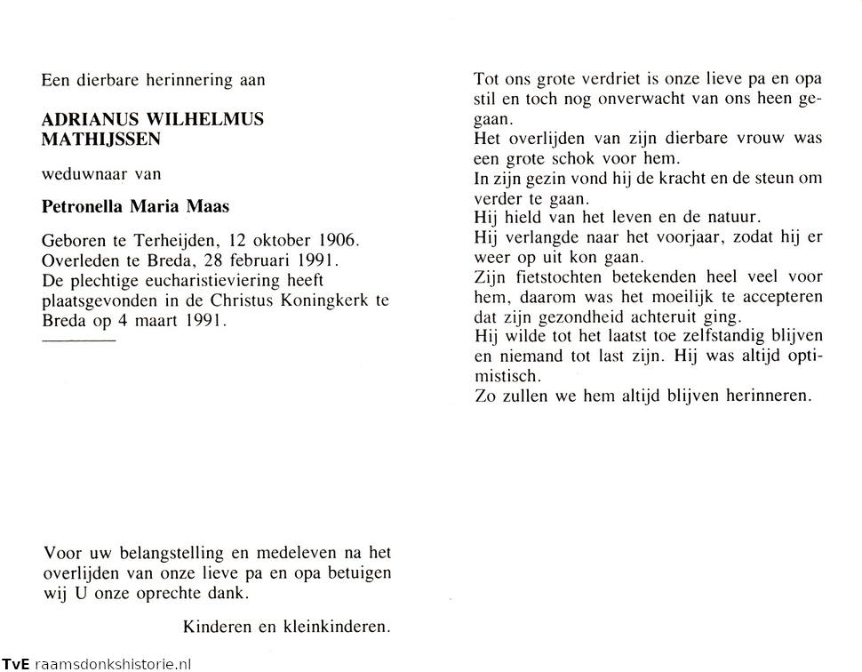Adrianus Wilhelmus Mathijssen Petronella Maria Maas