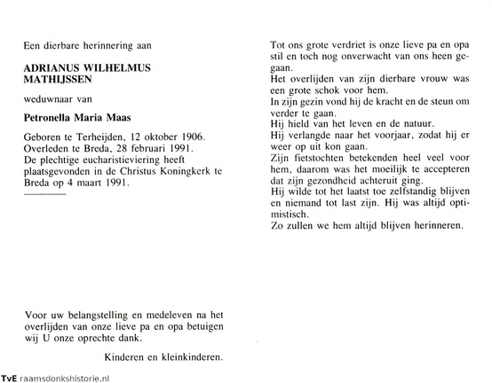 Adrianus Wilhelmus Mathijssen Petronella Maria Maas