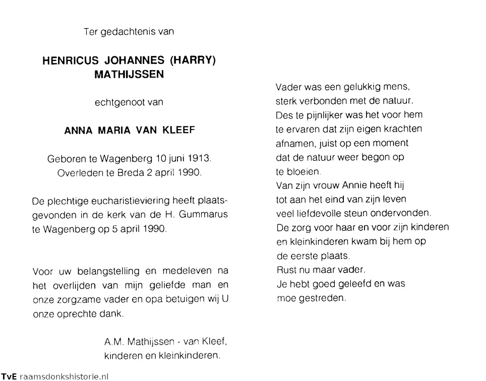 Henricus Johannes Mathijssen Anna Maria van Kleef
