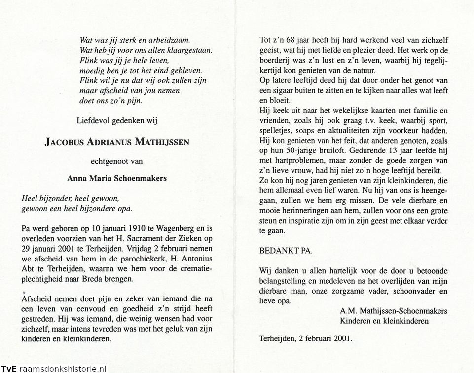 Jacobus Adrianus Mathijssen Anna Maria Schoenmakers