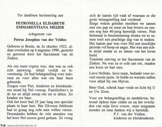 Petronella Elisabeth Emmarentiana Meijer Petrus Josephus van der Velden