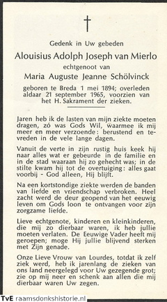 Alouisius Adolph Joseph van Mierlo Maria Auguste Jeanne Schölvinck