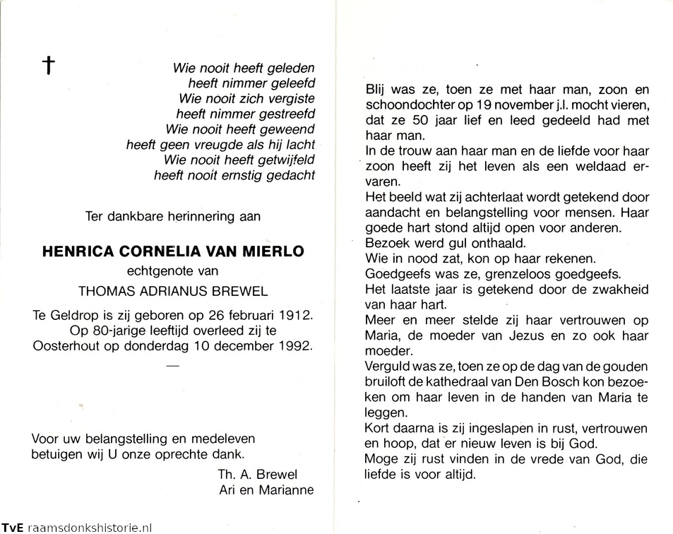 Henrica Cornelia van Mierlo Thomas Adrianus Brewel