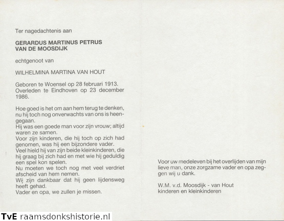 Gerardus Martinus Petrus van de Moosdijk Wilhelmina Martina van Hout