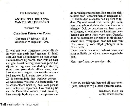 Antonetta Johanna van de Muijsenberg Christiaan Petrus van Toren