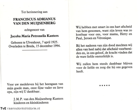 Franciscus Adrianus van den Muijsenberg Jacoba Maria Petronella Kanters