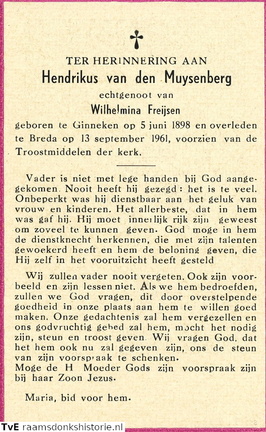 Hendrikus van den Muysenberg Wilhelmina Freijsen
