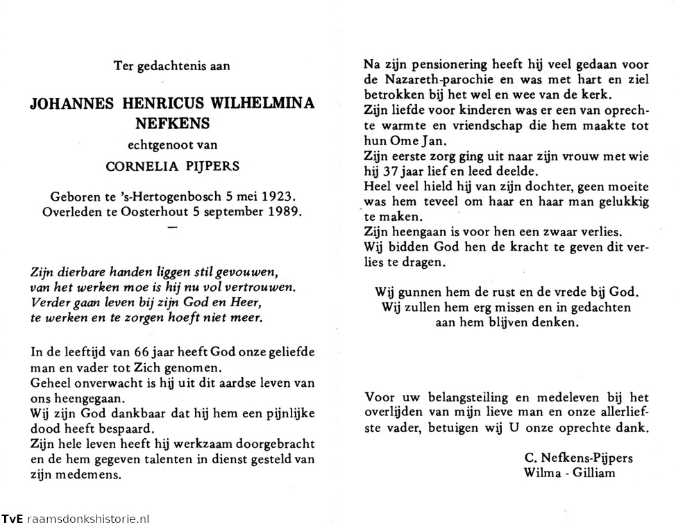 Johannes Henricus Wilhelmina Nefkens Cornelia Pijpers