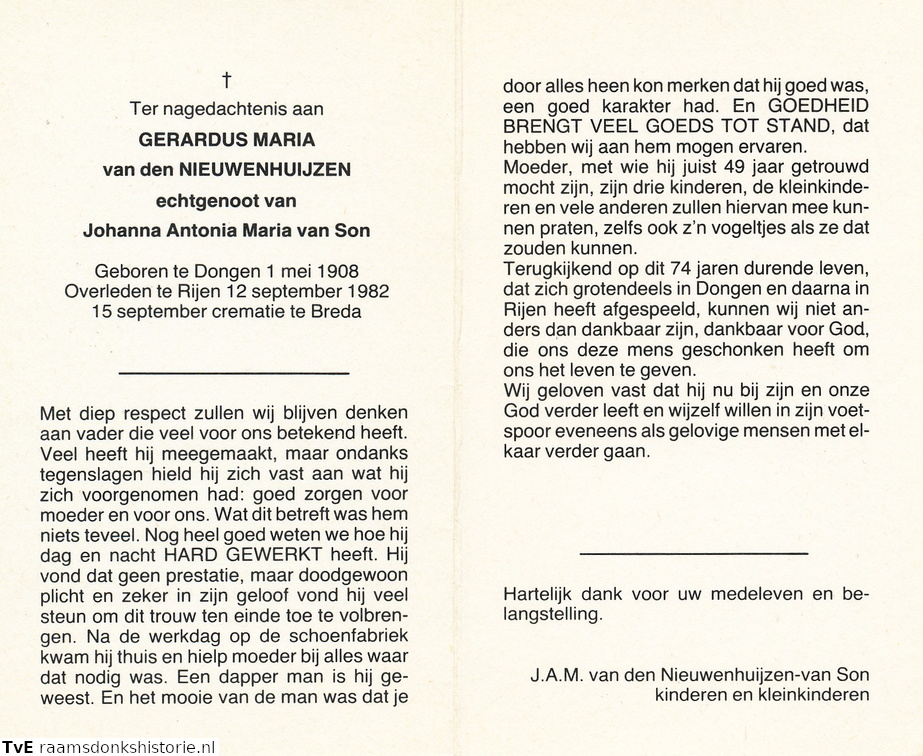Gerardus Maria van den Nieuwenhuijzen- Johanna Antonia Maria van Son