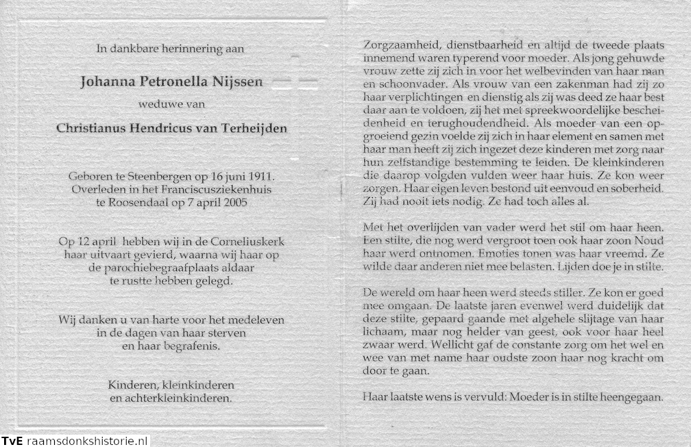 Johanna Petronella Nijssen Christianus Hendricus van Terheijden