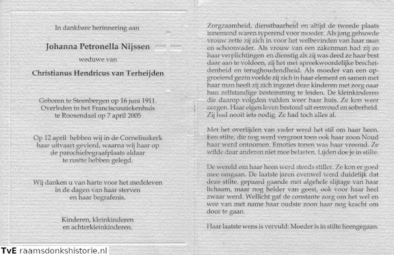 Johanna Petronella Nijssen Christianus Hendricus van Terheijden