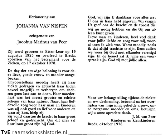 Johanna van Nispen- Jacobus Marinus van Peer