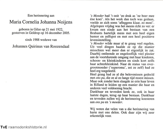Maria Cornelia Johanna Noijens- Johannes Quirinius van Roozendaal
