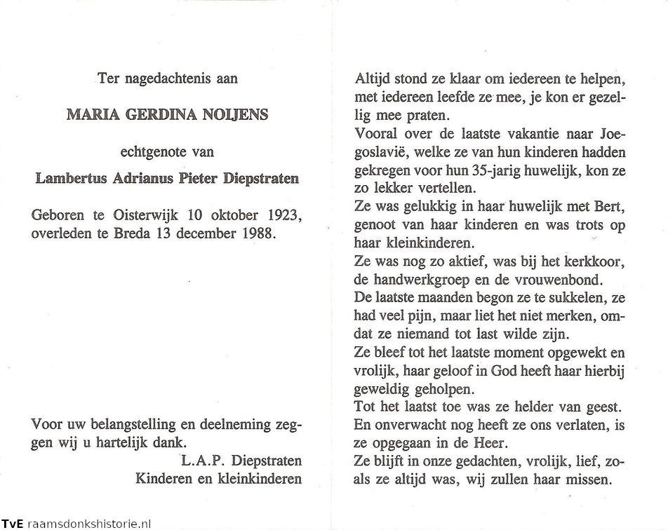 Maria Gerdina Petronilla Boomar- Lambertus Adrianus Pieter Diepstraten