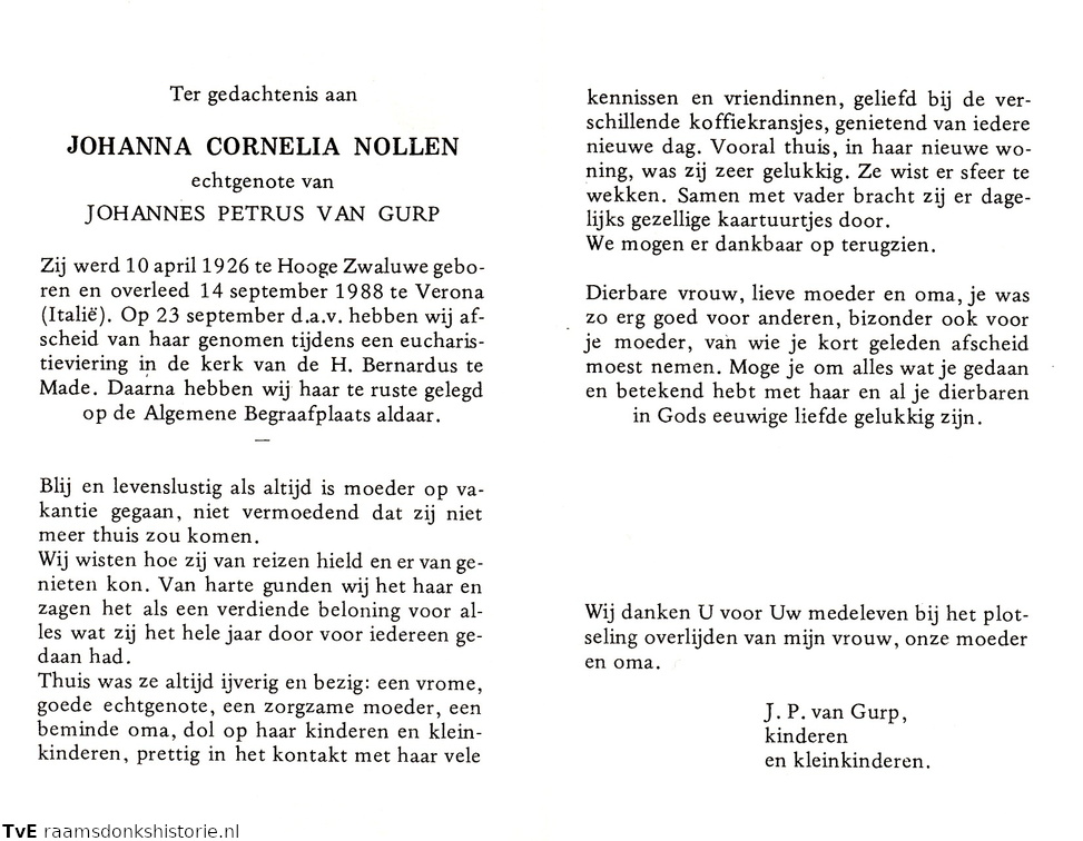 Johanna Cornelia Nollen- Johannes Petrus van Gurp