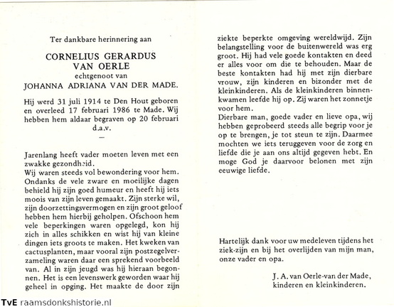Cornelius Gerardus van Oerle- Johanna Adriana van der Made