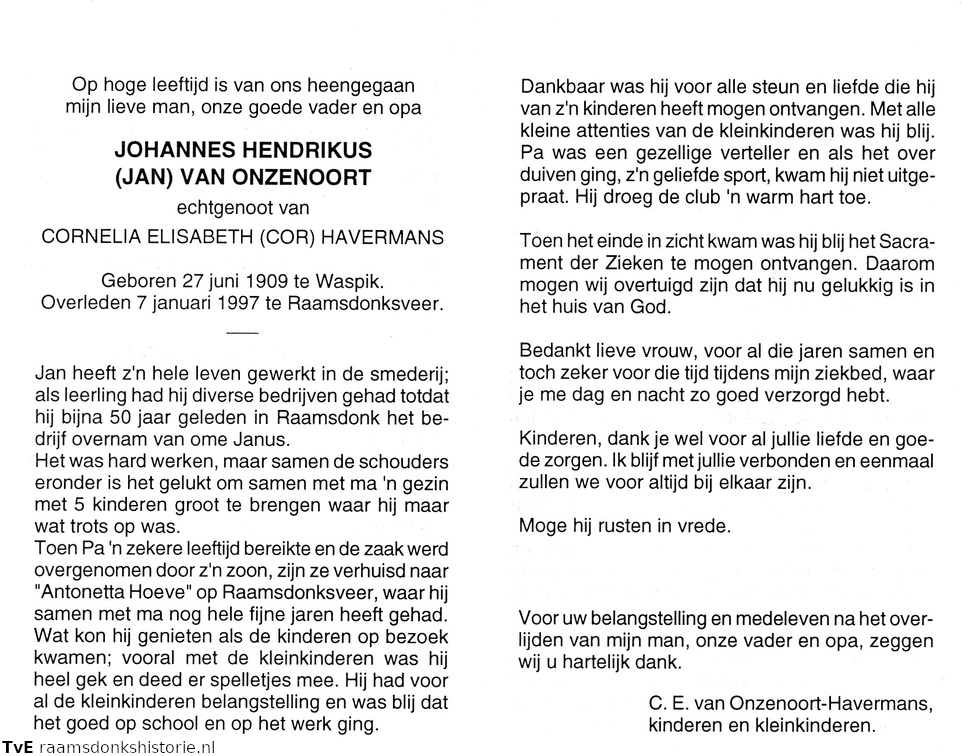 Johannes Hendrikus van Onzenoort- Cornelia Elisabeth Havermans
