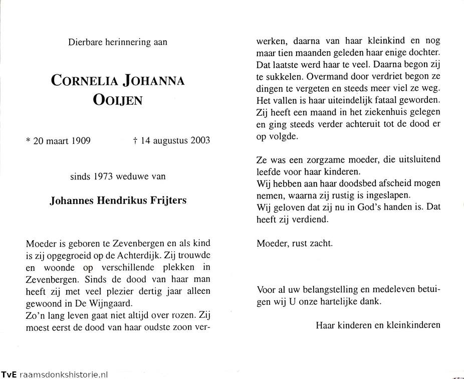 Cornelia Johanna Ooijen Johannes Hendrikus Frijters
