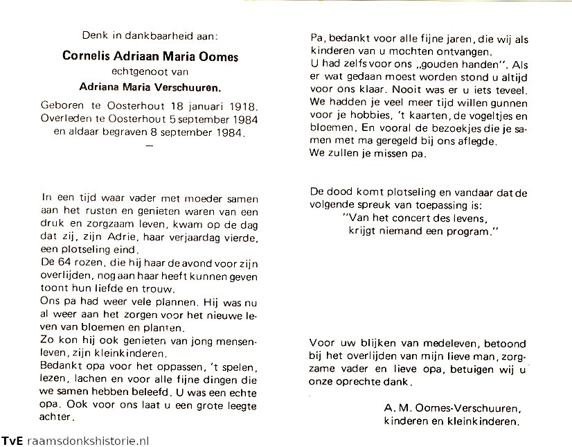 Cornelis Adriaan Maria Oomes- Adriana Maria Verschuuren