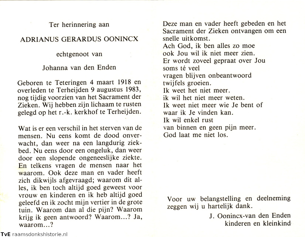Adrianus Geradus Oonincx Johanna van den Enden