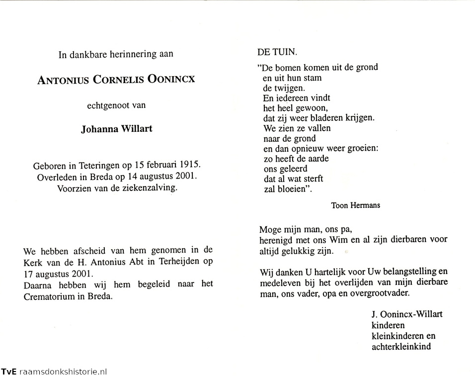 Antonius Cornelis Oonincx Johanna Willart