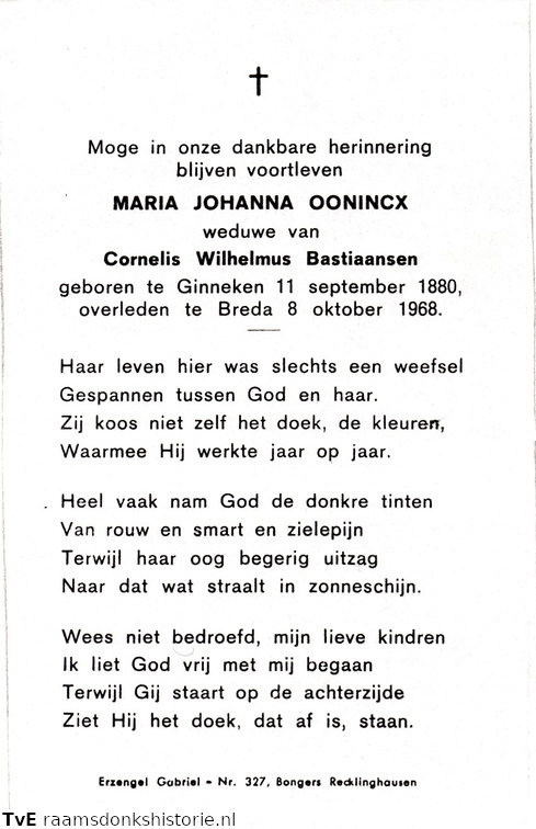Maria Johanna Oonincx- Cornelis Wilhelmus Bastiaansen