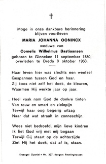 Maria Johanna Oonincx- Cornelis Wilhelmus Bastiaansen
